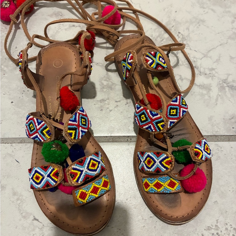 Chinese Laundry Multicolor Beaded Flat Sandals Size 5 Boho Summer